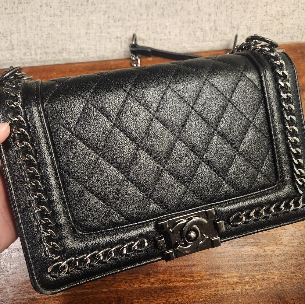 CC Boy Quilted Chain Black Crossbody Handbag
